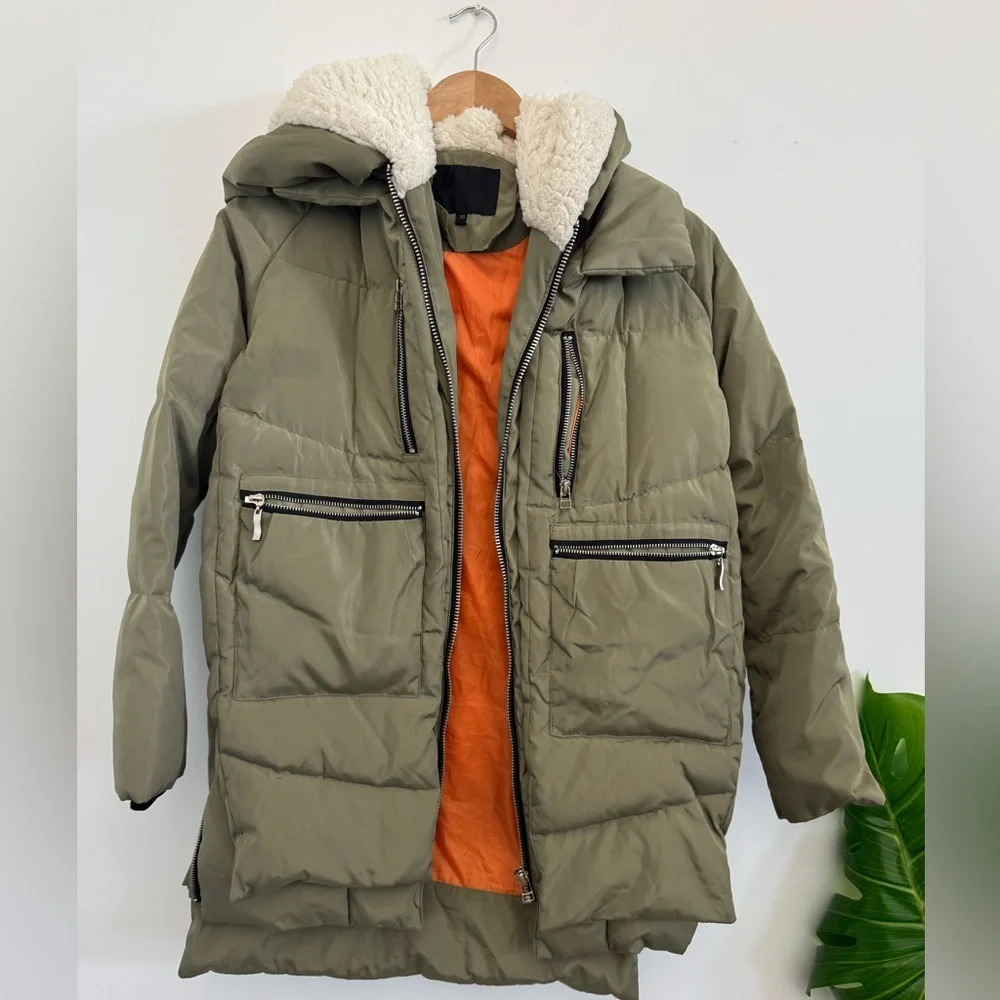 Olive Green‎ Puffer Jacket with Hood oversized